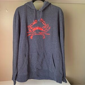 J. Crew Men's Heather Navy Hoodie with Red Crab Graphic Size XL